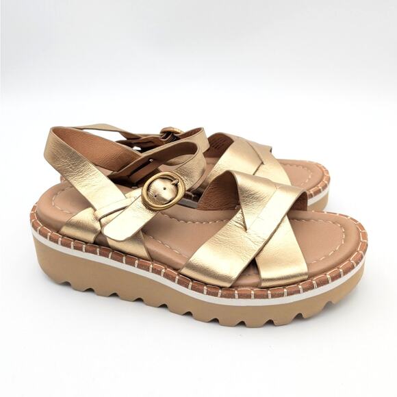 Söfft Ruthie Ankle Strap Platform Wedge Sandals Women's Gold Size US6M EU36.5 - Picture 3 of 12